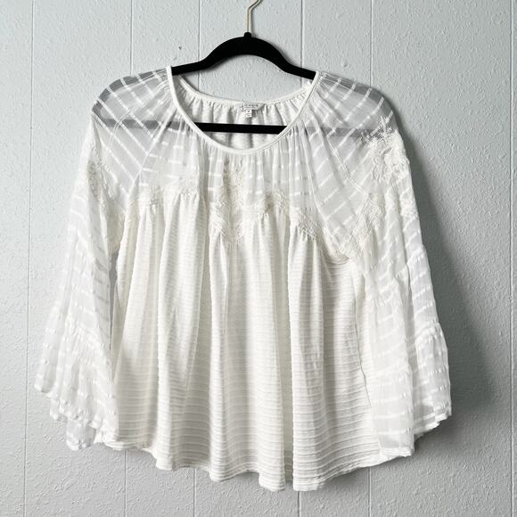 Lucky Brand Top Womens Large Embroidered Boho Chic Angelcore Bell Sleeve Flowy - Picture 1 of 11